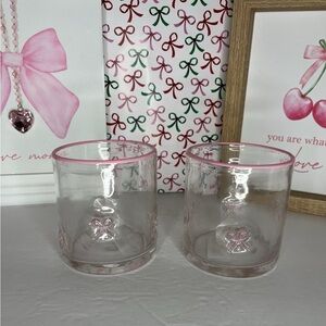 Pink Bow Ribbons Lampwork Embedded Drinking Glasses Set of 2 Coquette